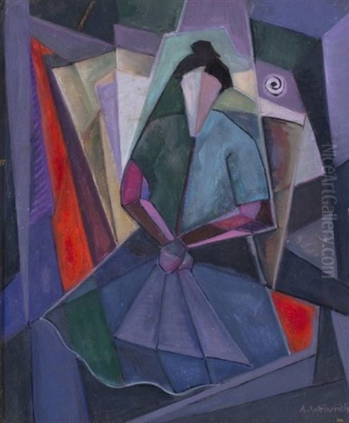 Cubist Figure Oil Painting by Agnes Weinrich