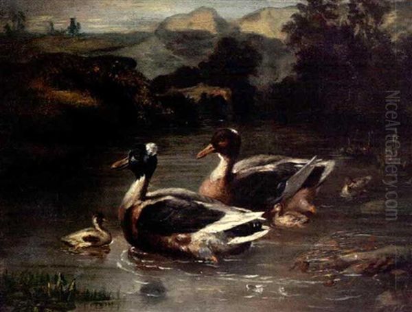 Ducks On A Pond Oil Painting by Harrison William Weir