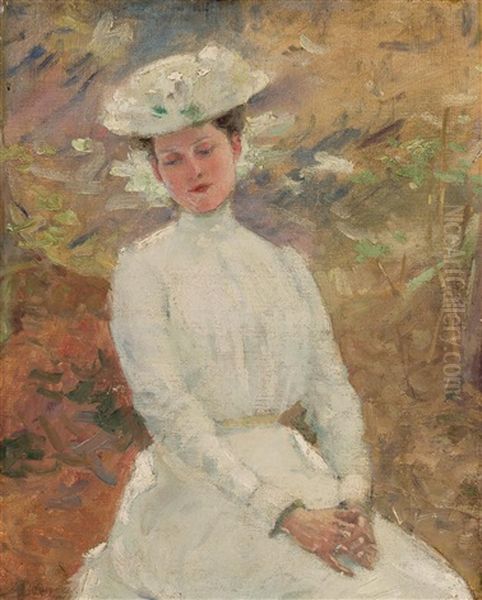 Lady In White Oil Painting by Julian Alden Weir