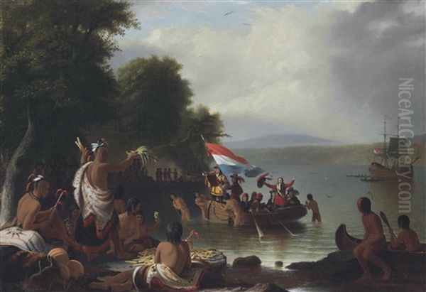 Landing Of Henry Hudson, 1609, At Verplanck Point, New York Oil Painting by Robert Walter Weir