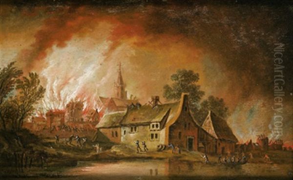 Nachtliche Feuersbrunst Oil Painting by Franz Edmund Weirotter