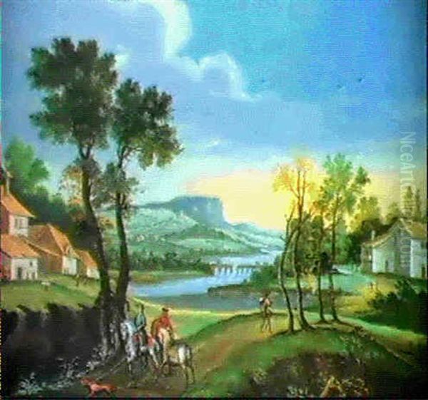 Flusslandschaft Mit Einer Brucke Und Reitern Oil Painting by Franz Edmund Weirotter