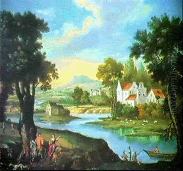 Flusslandschaft Mit Reitern Oil Painting by Franz Edmund Weirotter