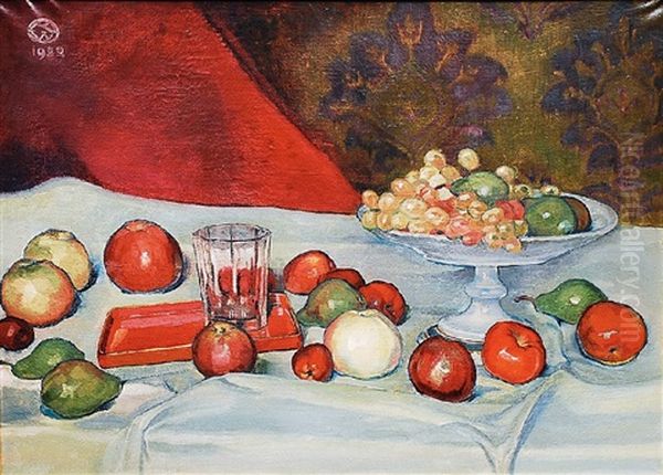 Stilleben Mit Fruchtschale Und Rotem Lacktablett Oil Painting by Robert Weise