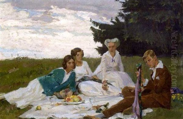 Die Familie Des Kunstlers Beim Picknick Oil Painting by Robert Weise