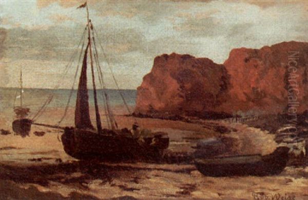 Boats On A Beach Oil Painting by Robert Weise