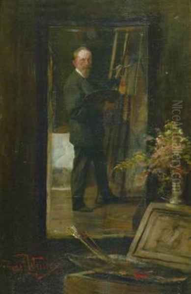 Selbstportrat An Der Staffelei Oil Painting by Joseph Emanuel Weiser