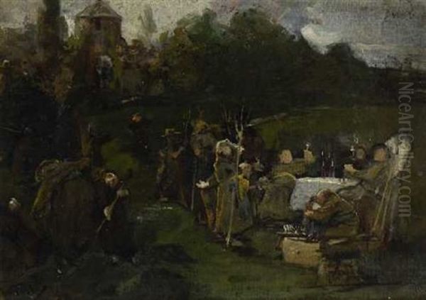 Heuernte Vor Dem Kloster Oil Painting by Joseph Emanuel Weiser