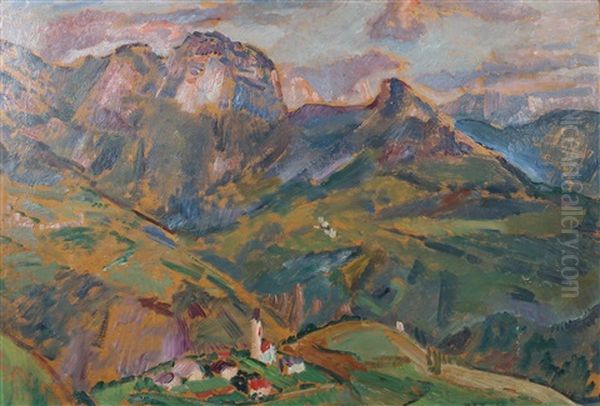 Tiroler Dorf Klobenstein Oil Painting by Albert Weisgerber