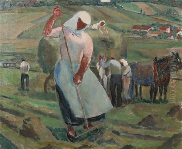 Feldarbeit - Heuernte Oil Painting by Albert Weisgerber