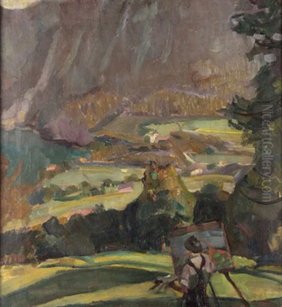 Maler In Berglandschaft Oil Painting by Albert Weisgerber