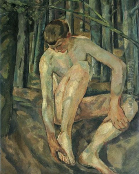 Sitzender Mannlicher Akt Oil Painting by Albert Weisgerber