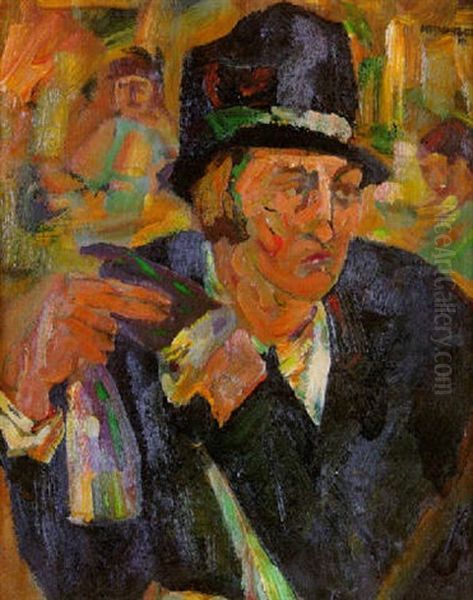 Junger Mann Im Cafe Oil Painting by Albert Weisgerber