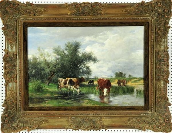 Kuhe Im Flachen Wasser Eines Flusses Oil Painting by Victor Weishaupt