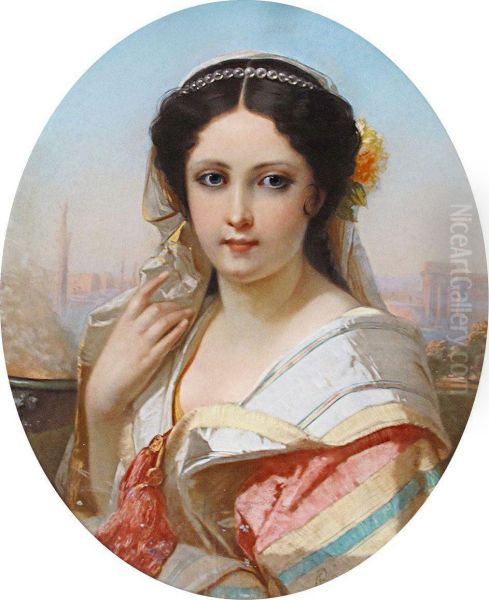 Portrait De Jeune Femme Dans Un Paysage A L'antique Oil Painting by Constant Joseph Brochart