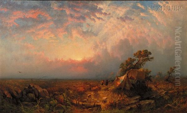 Pioneers At Sunset Oil Painting by William H. Weisman