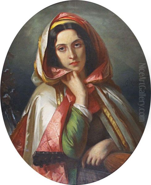 Portrait D'italienne A La Cape Oil Painting by Constant Joseph Brochart