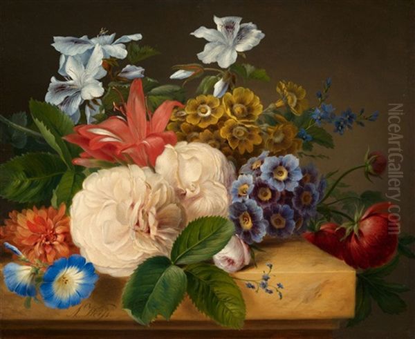 Flower Arrangement On A Stone Slab Oil Painting by Anton Weiss