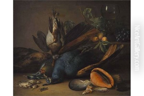 Stillleben Mit Erlegten Vogeln Und Muscheln Oil Painting by Anton Weiss