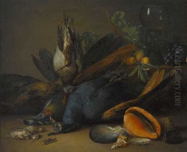 Stillleben Mit Erlegten Vogeln Und Muscheln Oil Painting by Anton Weiss