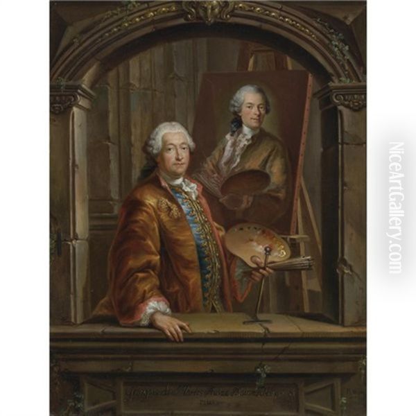 Portrait Of Georges Desmarees At His Easel Painting A Portrait Of Johann Christian Thomas Winck Oil Painting by Bartholomaus Ignaz Weiss