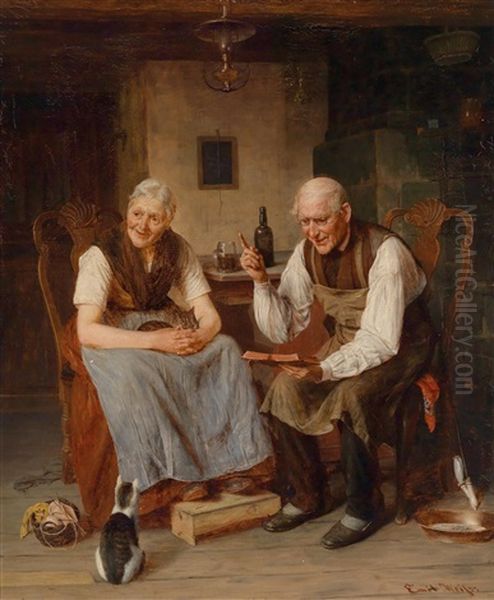 Das Aufmerksame Katzchen Oil Painting by Emil Rudolf Weiss