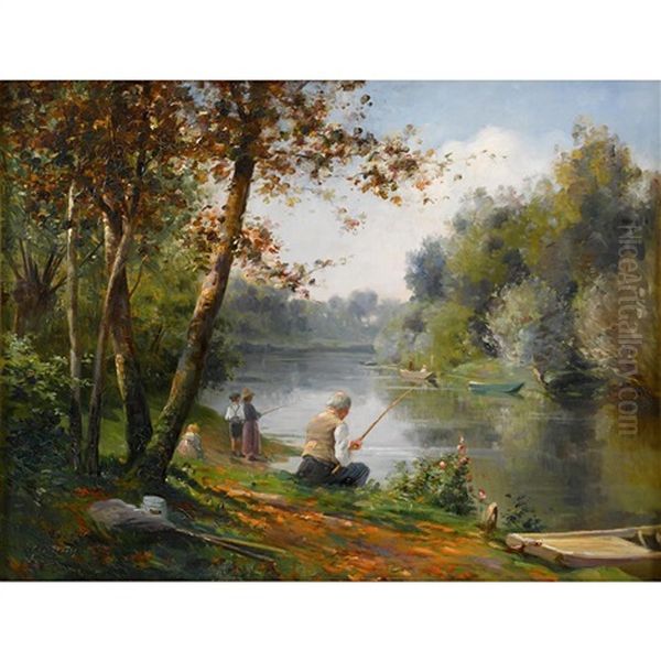 Fishing Oil Painting by Emile Georges (Geo) Weiss