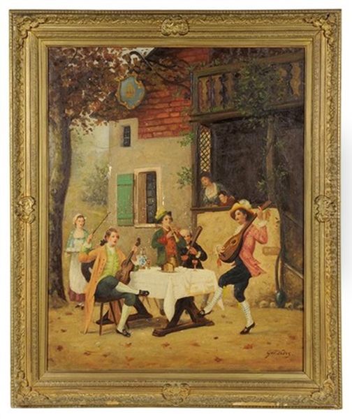 Celebratory Scene At A Tavern Oil Painting by Emile Georges (Geo) Weiss