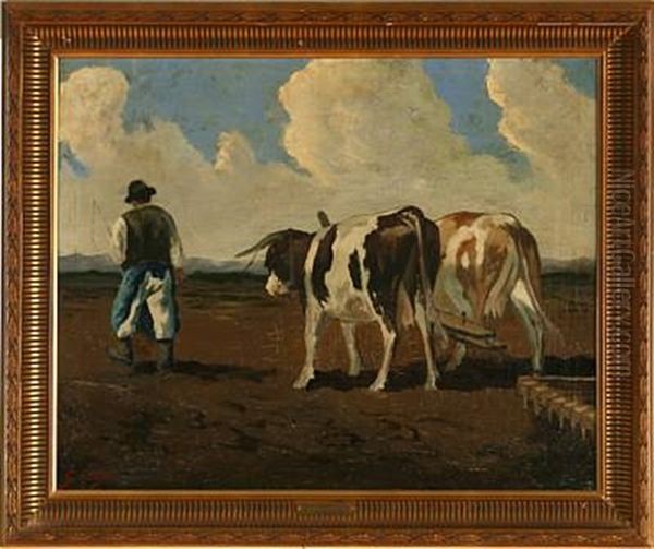 A Farmer With Cows Oil Painting by Emile Georges (Geo) Weiss