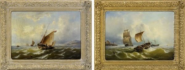 Marin Med Segelfartyg Utanfor Kust (pair) Oil Painting by Friedrich Weiss