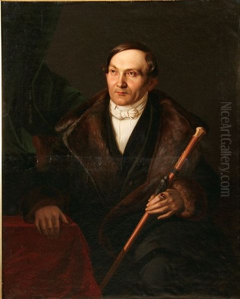 Portrait Of A Distinguished Gentleman With Cane Oil Painting by Friedrich Weiss