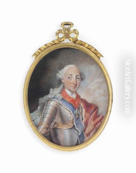 Maximilian Iii Joseph (1727-1777), Elector Of Bavaria, In Silvered Armour With A Blue-lined Red Velvet Cloak Draped Over His Left Shoulder Oil Painting by Ignaz Weiss