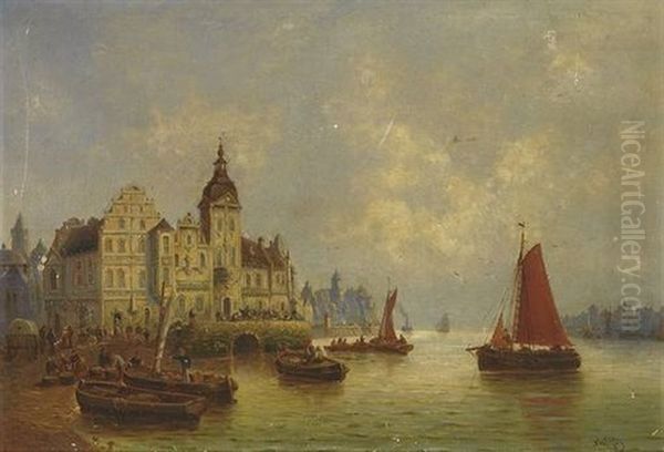 Nordliche Hafenstadt An Einem Dunstigen Morgen Oil Painting by Johann Weiss