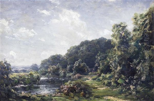 Sommerpark An Bewaldetem Fluss Oil Painting by Jose Weiss