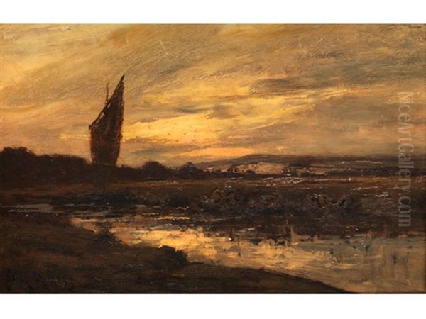 Flusslandschaft Im Abendrot Oil Painting by Jose Weiss