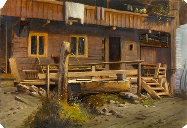 Ein Bauernhaus In Brannenburg Oil Painting by Joseph Andreas Weiss