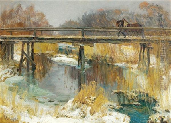 Winterlandschaft Mit Brucke Oil Painting by Karl Weiss