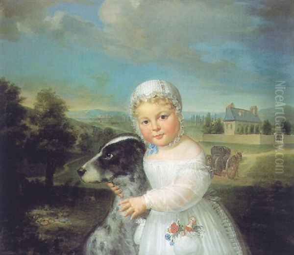 Portrait D'une Jeune Fille Avec Son Chien Oil Painting by Mickael Weiss