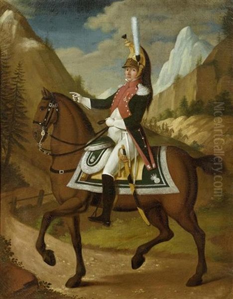 Reiter In Uniform In Einer Berglandschaft Oil Painting by Nikolaus Weiss