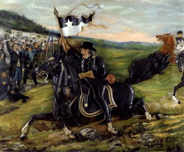 Mural Depicting Civil War General Philip Sheridan Cavalry Charge Near Winchester Oil Painting by Noah Weiss