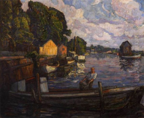 Untitled (new England Fisherman) Oil Painting by Samuel A. Weiss