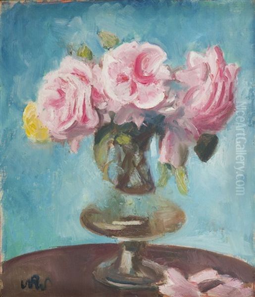 Flowers In Vase Oil Painting by Wojciech Weiss