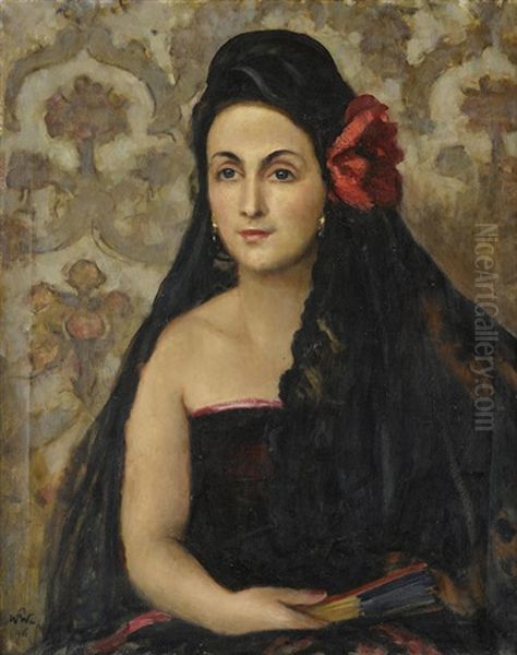 Portrait Of Maria Skrzywan In Spanish Costume Oil Painting by Wojciech Weiss