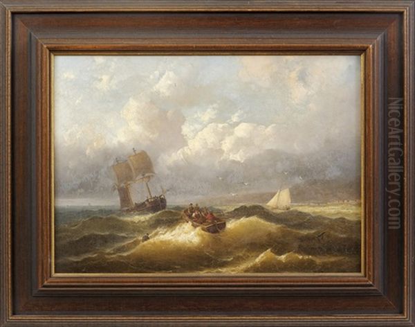 Kuste Mit Seglern Und Landungsboot Im Sturm Oil Painting by Johann Baptist Weiss