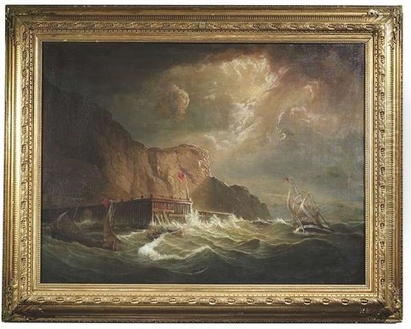 Segelboote In Sturmischer See Vor Einer Steilkuste Oil Painting by Johann Baptist Weiss