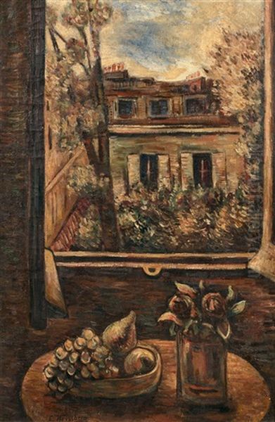 Fenetre Ouverte Sur Cour Et Nature Morte Oil Painting by Leon Weissberg