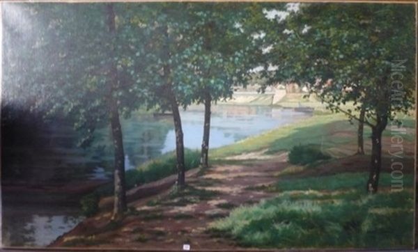 Allee D'arbres Au Bord De La Riviere Oil Painting by Leon Weisse