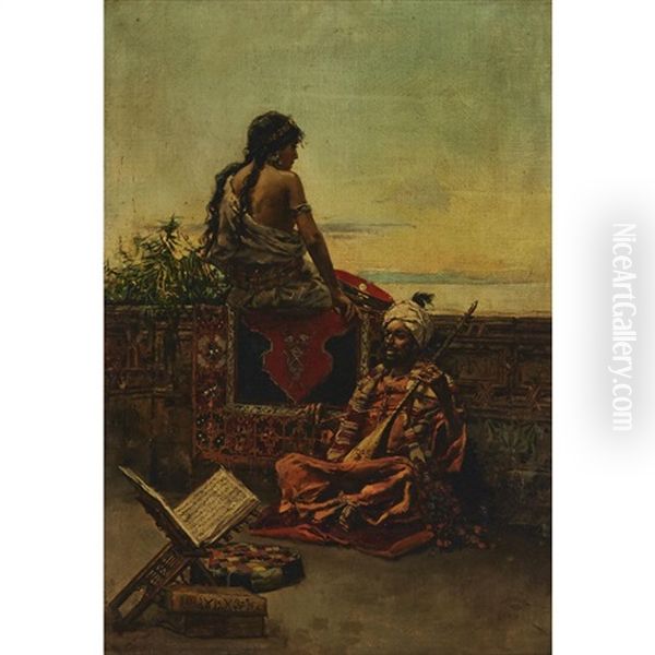 Melody For A Harem Girl By The Sea Oil Painting by Rudolf Johann Weisse