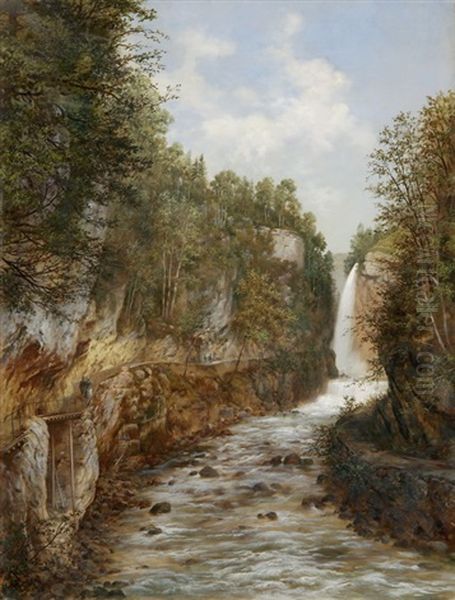 Die Taubenlochschlucht Bei Biel Oil Painting by Rudolf Johann Weisse