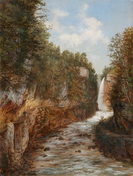 Die Taubenlochschlucht Bei Biel Oil Painting by Rudolf Johann Weisse